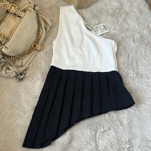 NWT Zara White and Black Asymmetrical Blouse